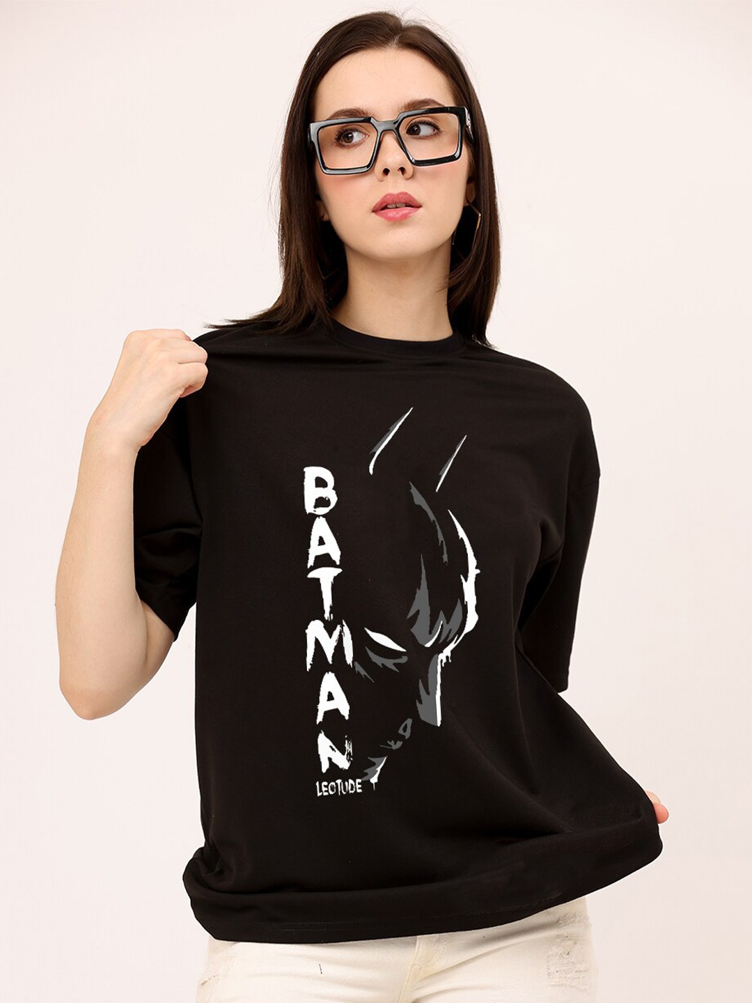 Black Tshirt Printed Drop-Shoulder
