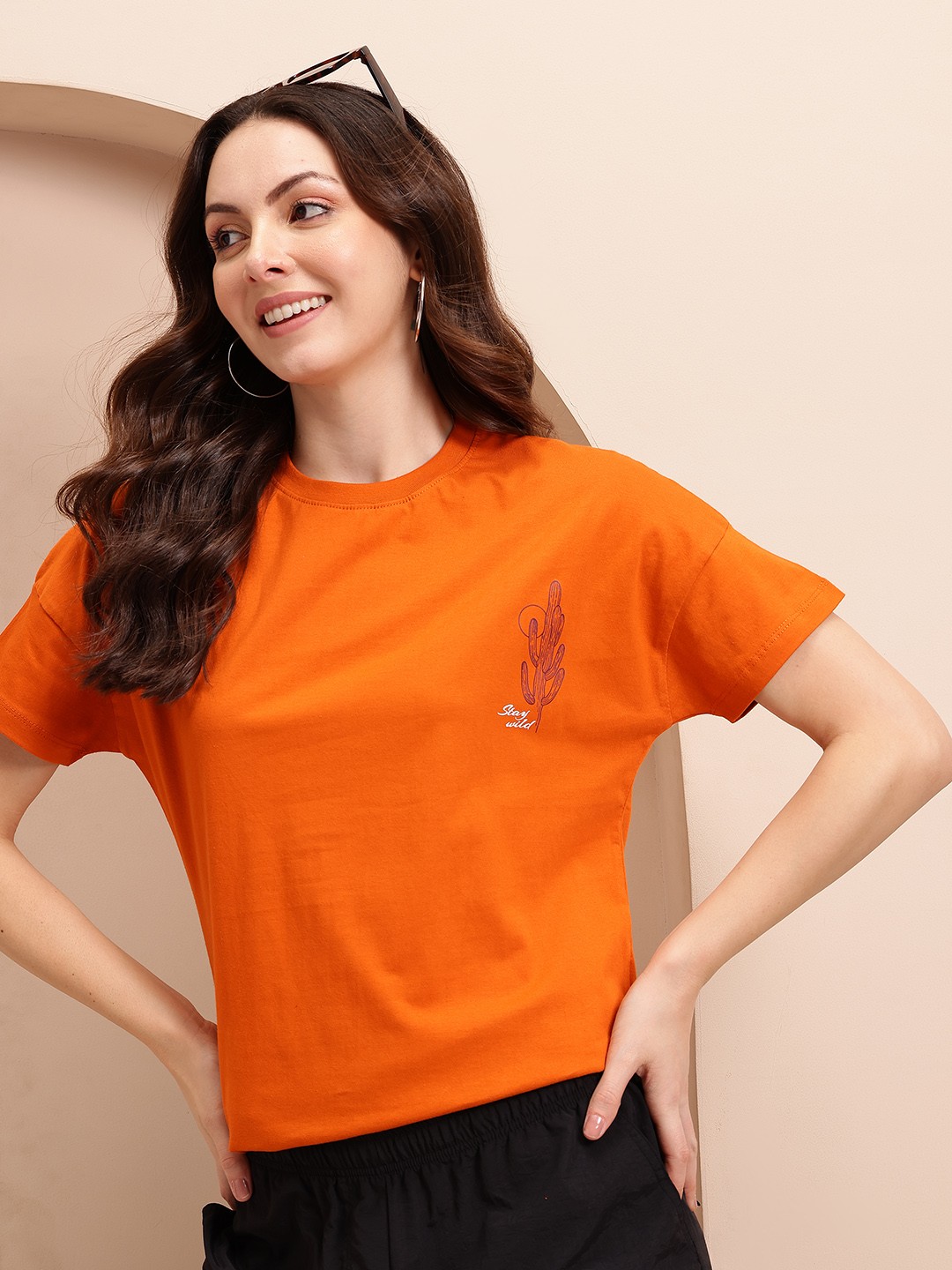 Drop-Shoulder Sleeves Pure Cotton T-shirt