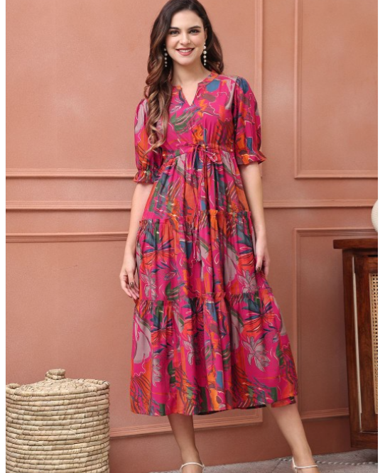 Floral Printed Fit & Flare Midi Dress