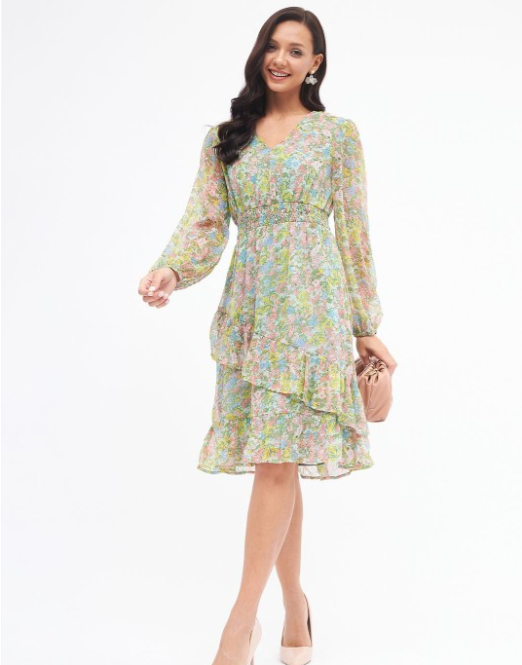 Floral Printed Puff Sleeve Fit & Flare Dress