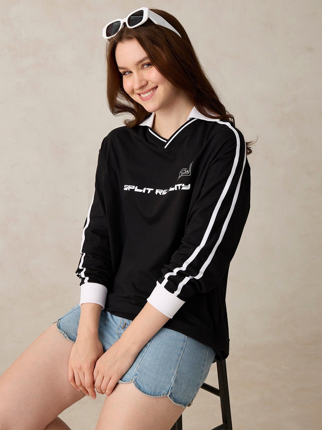 Printed Cuffed Sleeves T-shirt